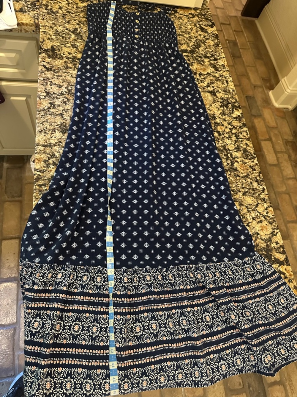 Navy Floral Smocked Maxi Dress with Buttons - Picture 7 of 7